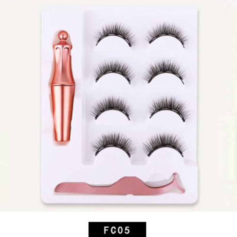 4 пары магнитных накладных ресниц с магнитным жидким лайнером, водостойкие, стойкие