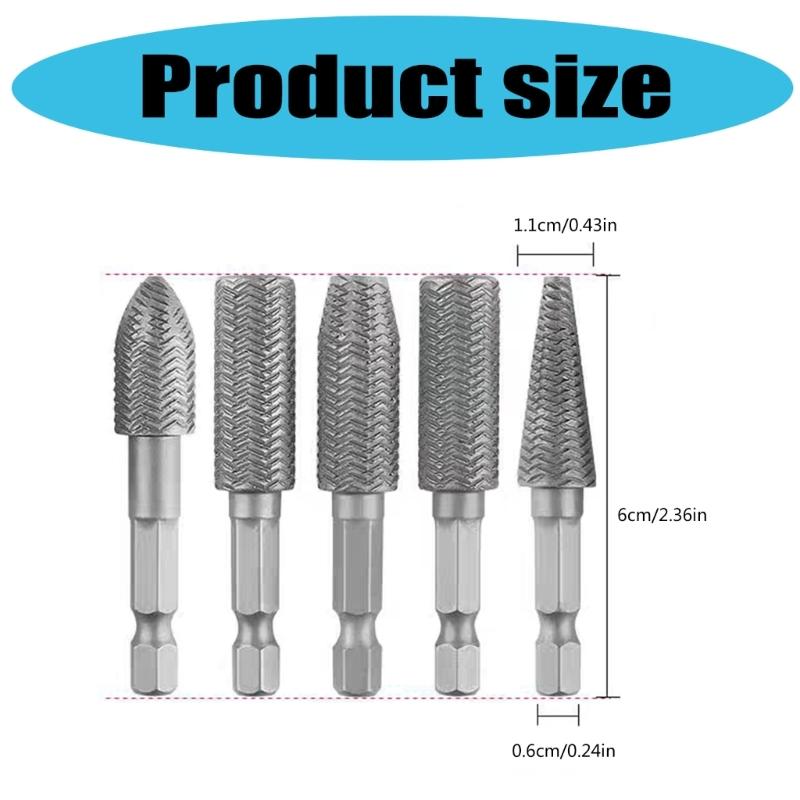 5Pcs Drill Bit Metal Rotary Burr Drill Bit Wood File Grinders Milling Rasp Wood Metal Root Carving Milling Cutter