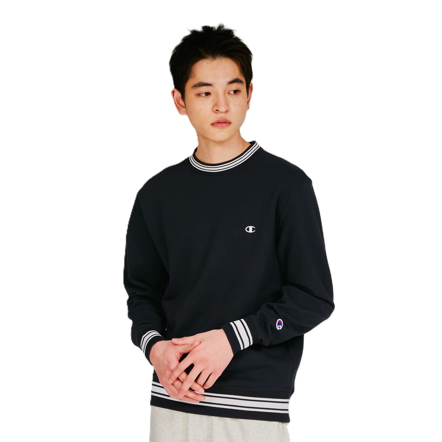 

Champion Long Sleeve Crew Neck Sweatshirt with Embroidered Size L Men s Logo, Black, (C3-Y036) чёрный