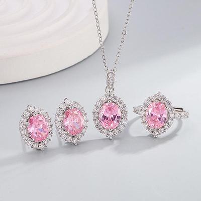 Juego de Gemas Rojo Sangre de Paloma: Elegante Anillo, Pendientes y Collar con Diseño de Alta Gama