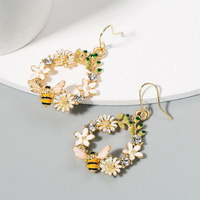 Creative Flower Drip Oil Alloy Earrings Women's Silver Needle Inlaid Diamond Colored Butterfly Bee Ear Accessories