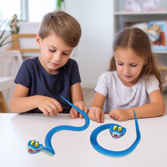 Cartoon Blue Snake Toy Realistic Poseable Snake Figurine Desk Fidget Toy Home Office Desktop Decoration Ornament Collectible Gift