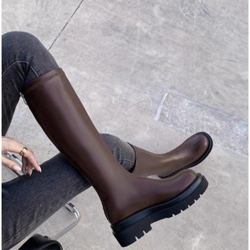 Platform Heel Women Knee-High Boots Fashion Cosy Soft Leather Shoes Autumn Winter Short Plush Women's Knight Long Booties