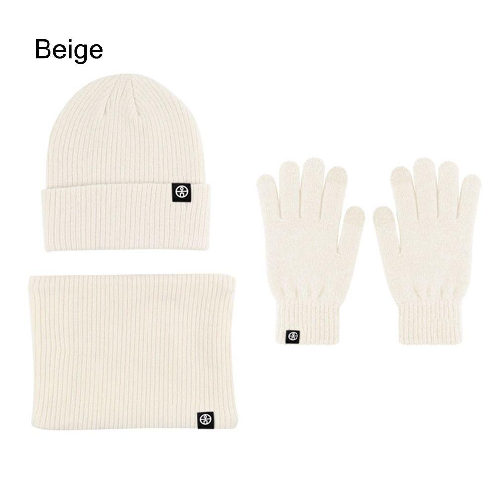 

Cold Weather Knit Winter Hat Warm Fleece Touch Screen Gloves Trendy Neck Scarf for Women Men Beige