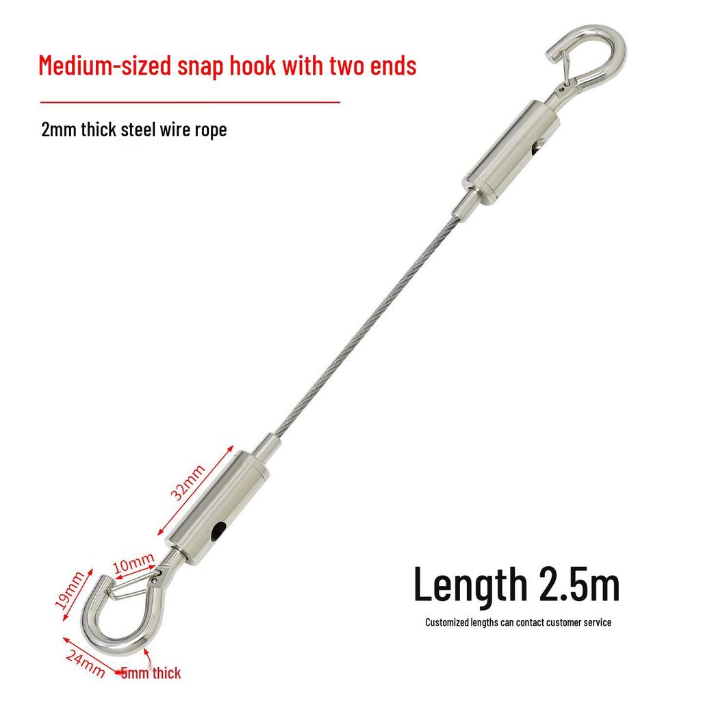 Adjustable 304 Stainless Steel Wire Rope with Double-Head Safety Hook and Spring Clip