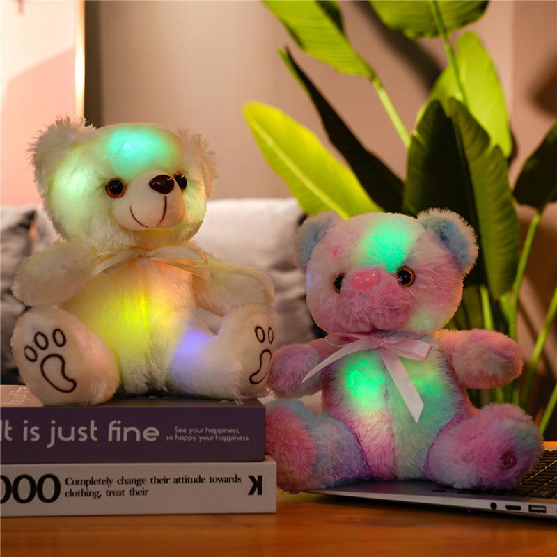 Cute Luminous Teddy Bear Doll Plush Toy Colorful Sitting Bear Doll Children'S Rag Doll Birthday Gift