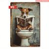Metall Wandkunst Hund liest auf Toilette Lustige Badezimmer Dekoration