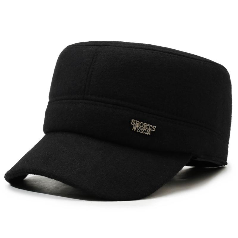 

Winter Warm Ear Protection Cotton Hat Men Thick Wool Flat Top Hat Outdoor Cashmere Cap