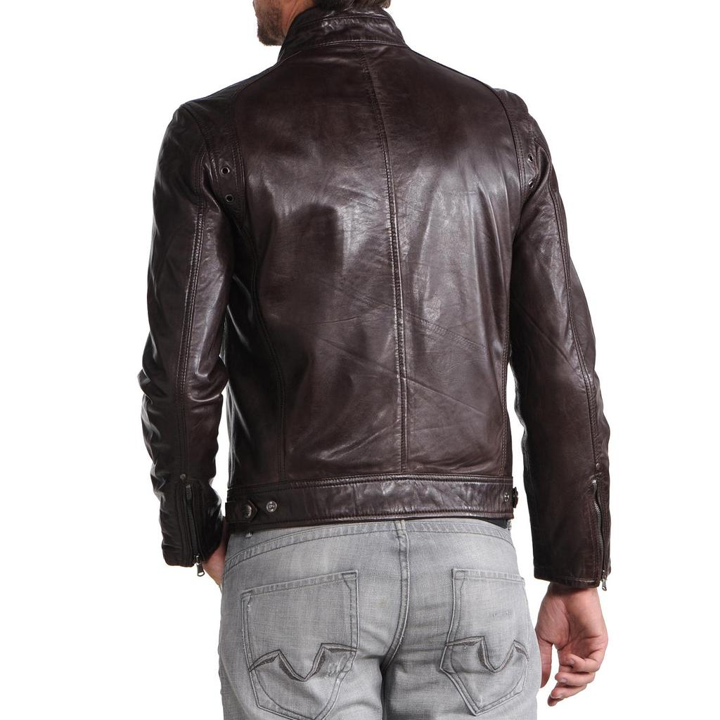 SkinOutfit Men's Genuine Lambskin Brown Leather Jacket Stylish Motorcycle Bomber Biker Outerwear MJ 69