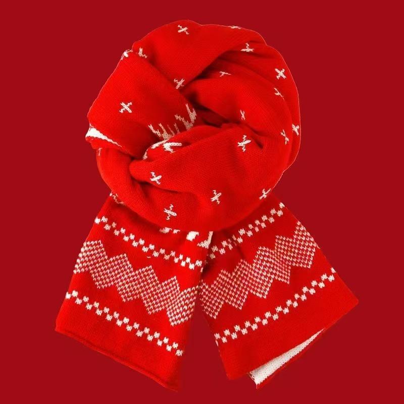 Christmas vibe scarf women's winter new Ankara red scarf long versatile knitted shawl scarf