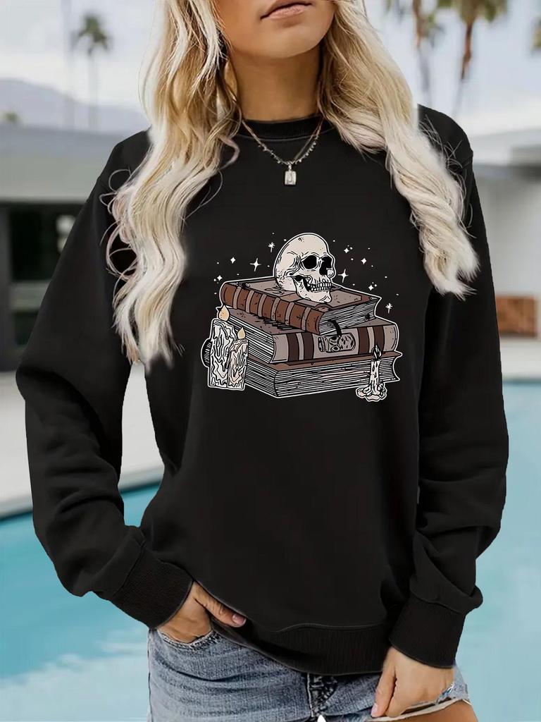 European & American Women's Halloween Print Long Sleeve Crew Neck Sweatshirt