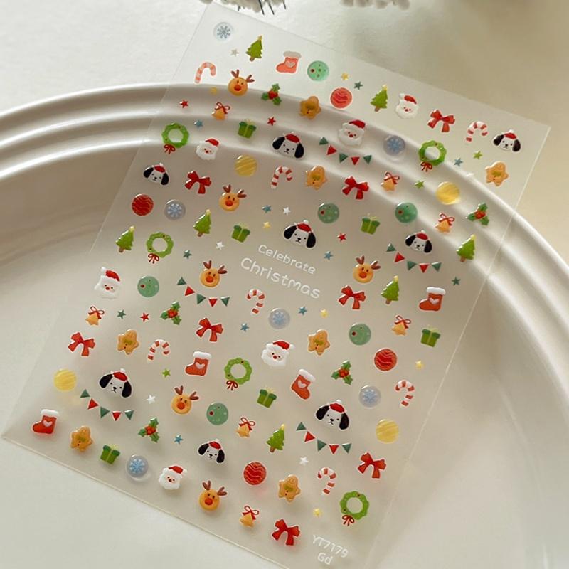 Cartoon Christmas Nail Art Sticker With Gold/Silver Snowflakes Iridescent Sparkle Manicure Decals DIY Nail Art Decoration