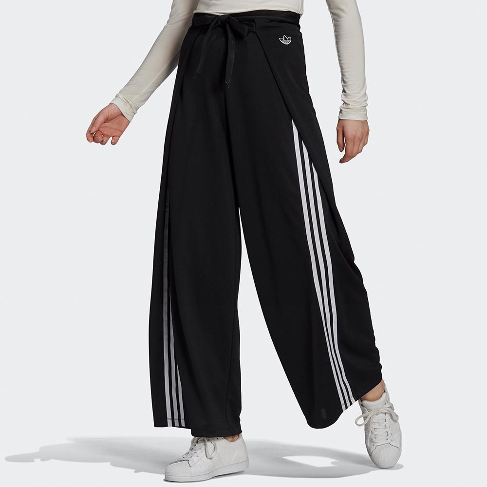 Adidas Originals Women's Mid-Rise Loose Fit Striped Breathable Woven Track Pants Black White GN3169