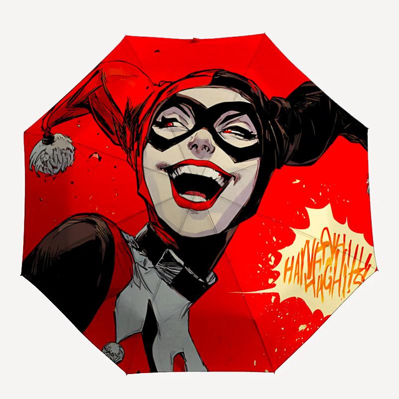 1pc Harley Quinn Joker DC Automatic Folding Umbrella - Compact 8-Rib Design,Festive Gift for Friends & Family, Compact Umbrella 21194