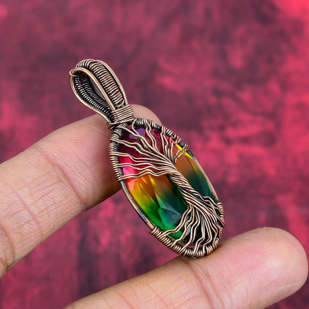 Tree of Life Faceted Multi Tourmaline Pendant Copper Wire Wrapped Gemstone Pendant Handmade Copper Jewelry Gifts for Women Wire Wrap Jewelry