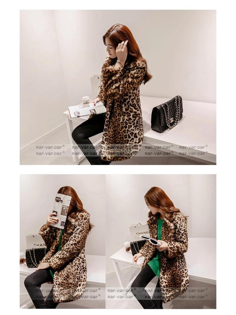 2014 Women's Sexy Mid-Length Leopard Print Faux Fur Trench Coat