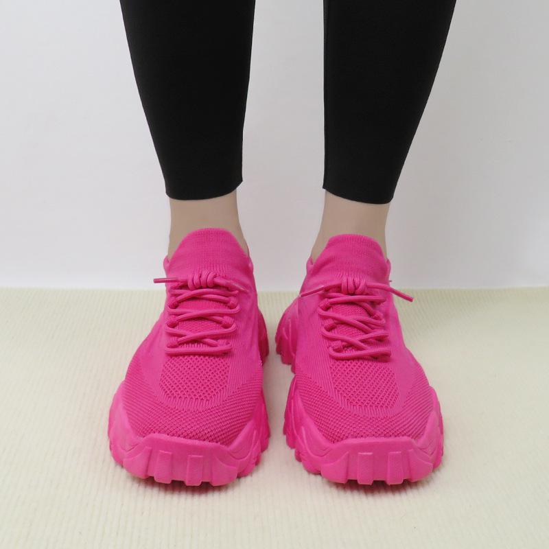 Breathable Fly-Knit Lace-Up Casual Men's Outdoor Sneakers with Thick Soles