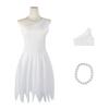 One Shoulder Dress with Jagged Hem and Faux Pearl Necklace Set for Stage Performance Halloween Costume Party Wear