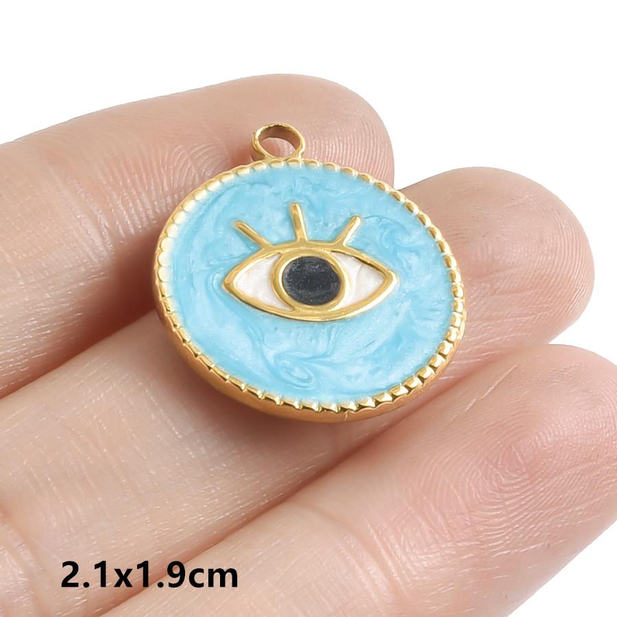 Hand Drip Oil Blue Sun Eye Pendant Rhinestone Stainless Steel Evil/Turkish Eye Charms For Jewelry Making Supplies Charm Material