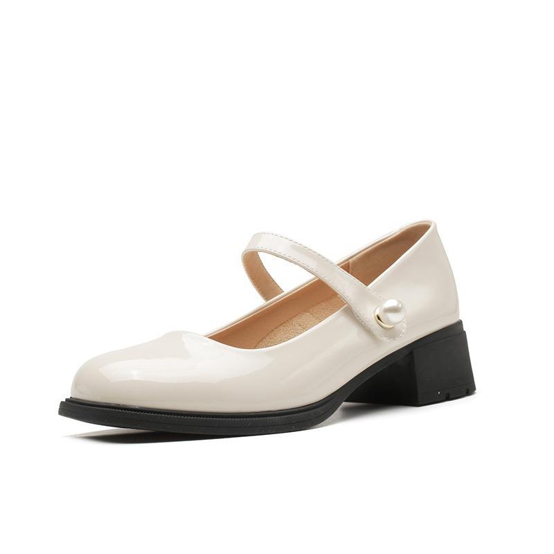 Single shoes retro Mary Jane single shoes women's round head patent leather high thick heel small leather shoes