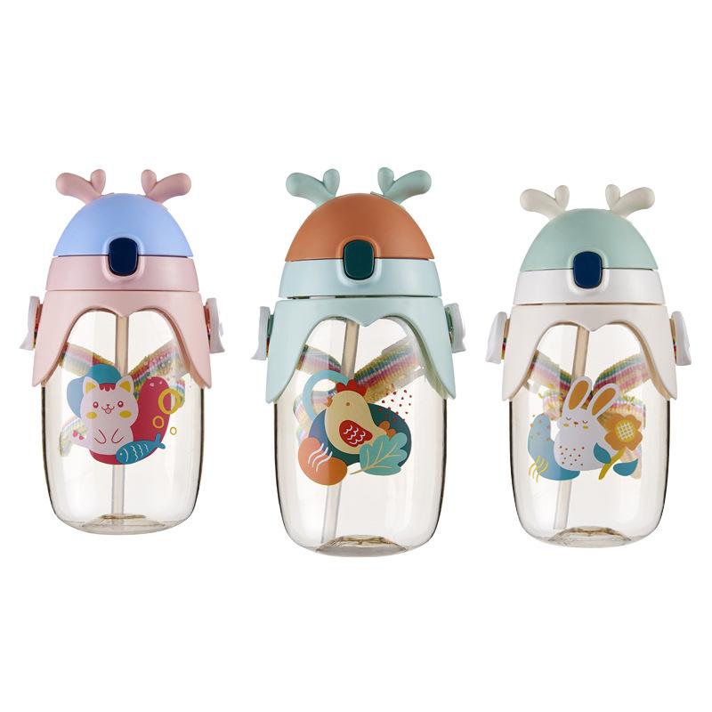 460ml Summer Charming and Charming Deer Antlers Water Cup with High Appearance Lightweight Plastic Straw Cup Baby and Childrens Water Cup