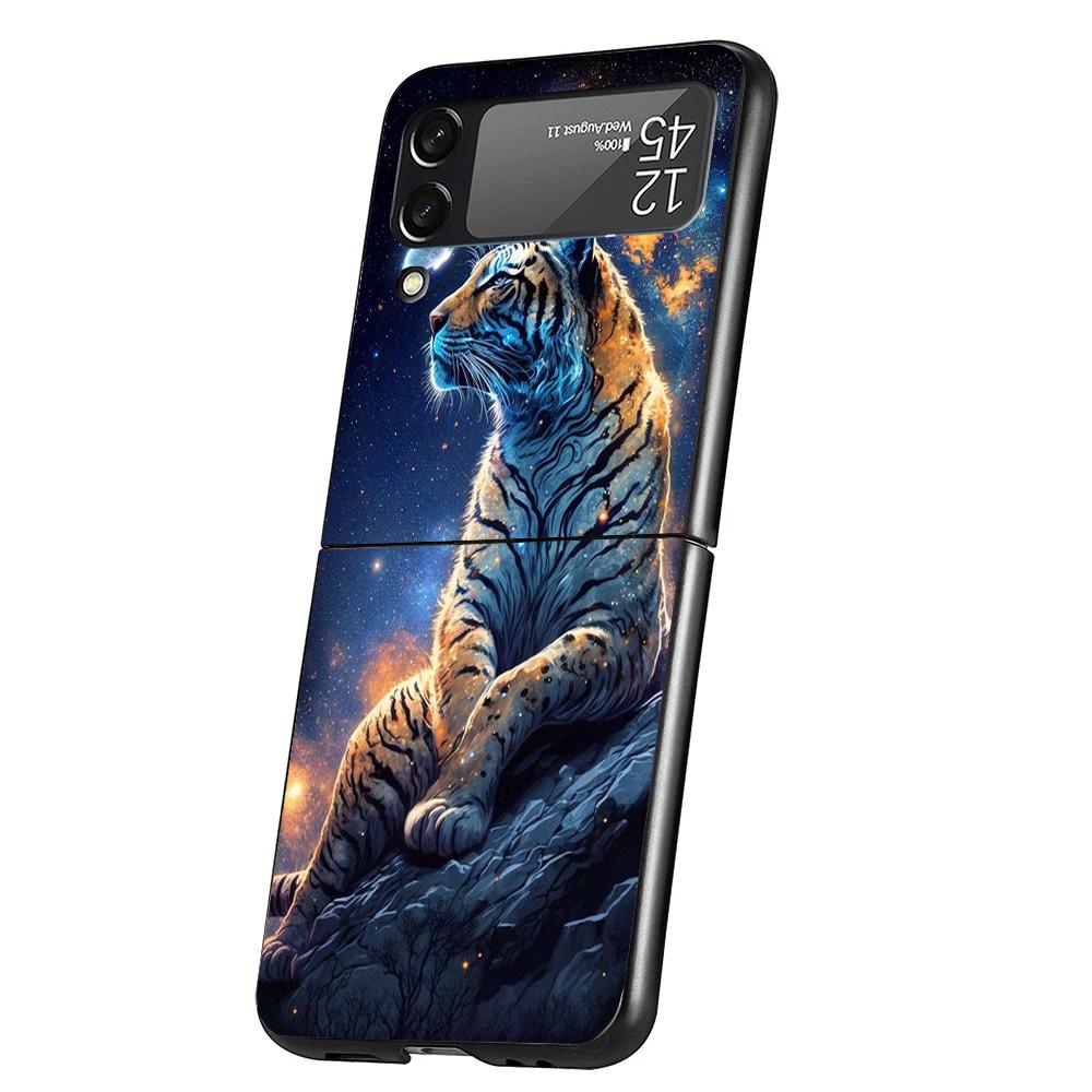 Ferocious Tiger Animal Case Phone Cover for Samsung Galaxy Z Flip 6 5 4 3 5G ZFlip6 ZFlip5 ZFlip4 ZFlip3 Black Hard Trend Fundas