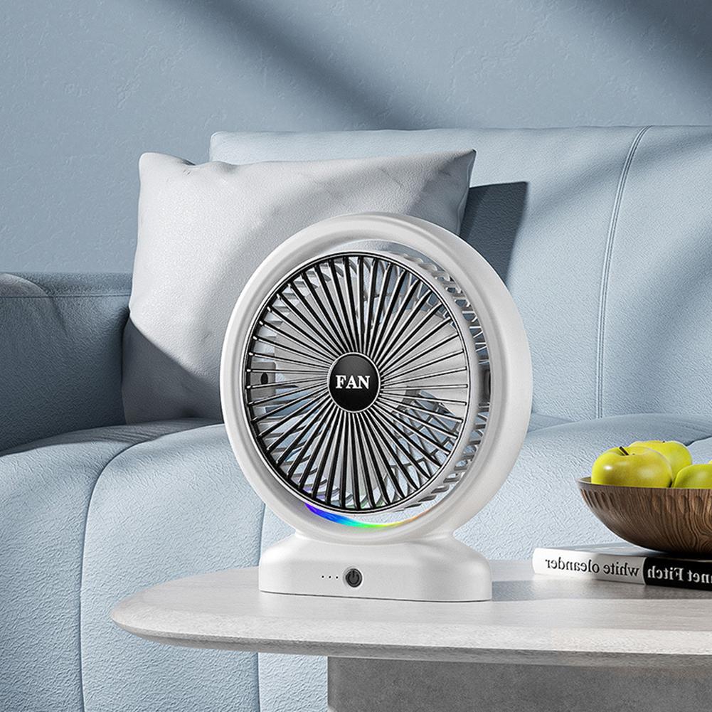 USB Quiet Fan Rechargeable with Colorful Light Small Cooling Fan Low Noise Portable Table Fan 3 Speeds for Home Bedroom Office