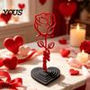 Easy To Assemble Ornament Rose And Heart Sculpture, 3D Printed Red Ornament, Mom Stem Detachable Flower Decoration Statue, Mother's Day Birthday