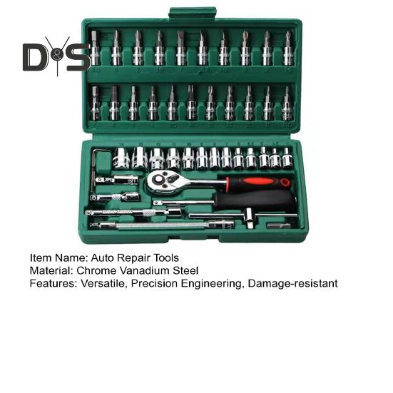46Pcs Car Wrench Kit Strong Torque Wrenches Auto Repair Tools for Cars Bicycles Motorcycles Drive Sockets Hexagonal Kits for PH SL PZ HEX T-Drill