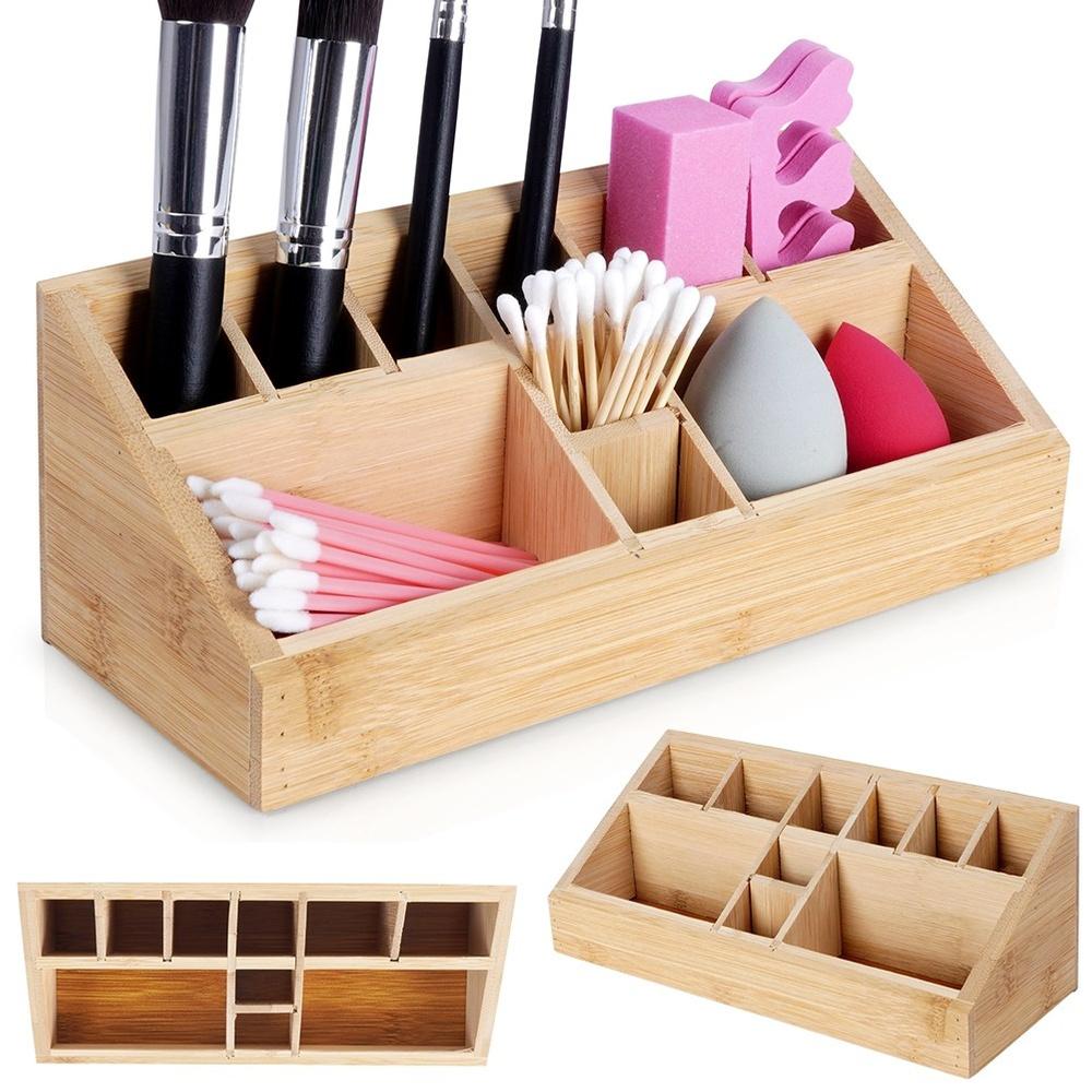 Bamboo Organizer Box Cosmetic Container Makeup Accessories