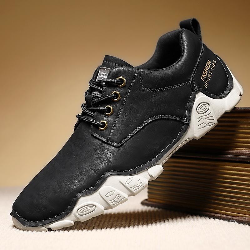 

Чоловічі шкіряні черевики ручної роботи, низькі кеди, ботильйони, чоловіче взуття для ходьби 46 чорний