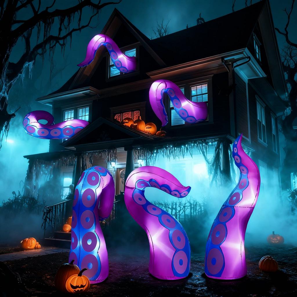 Joyfy 3 Pcs Halloween Inflatable Outdoor Giant Octopus Tentacle Broke Out from Window Blow Up Inflatable for Window Decoration