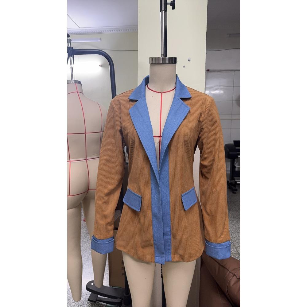 Women's Elegant Fashion Slim Fit Long Sleeve Splice Jacket, Casual Versatile Outerwear for Spring and Autumn