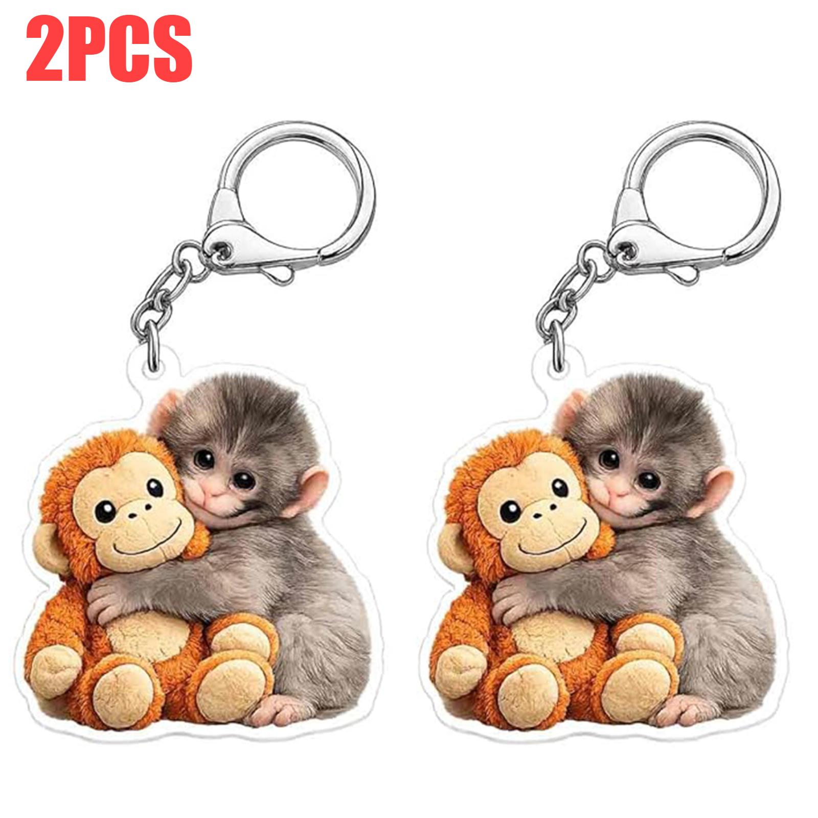 

2-10pcs Cartoon Monkey Hugging Plush Toy Acrylic Keychain Creative Animal Key Ring for Kids and Adults Bag Accessories