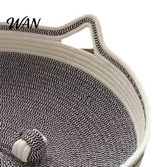 All Season Cat Bed Woven Basket Cotton Rope Handwoven with Ears Soft Sleeping Nest Toy Ball Breathable Pet for Indoor Medium Large Cats Seasons