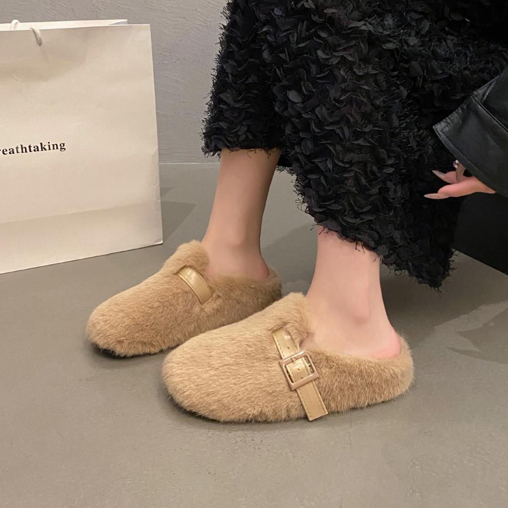 Mao Mao Slippers Women's Outer Wear 2025 New Autumn and Winter One Pedal Fashion Go Out Bag Head Half Drag Cotton Drag Mao Mao Shoes