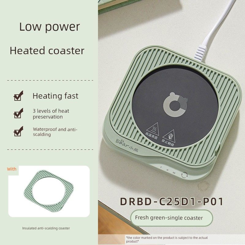 Little Bear Heating Coaster Constant Temperature Insulation Cup Mat Home Smart Temperature Control Heating Base Hot Milk Magic Gift Fresh Green-Single Coaster