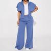 Women Casual Pants Solid Color Wide Leg Trousers with Pockets Elastic High Waist Hip Hop Style Long Pants