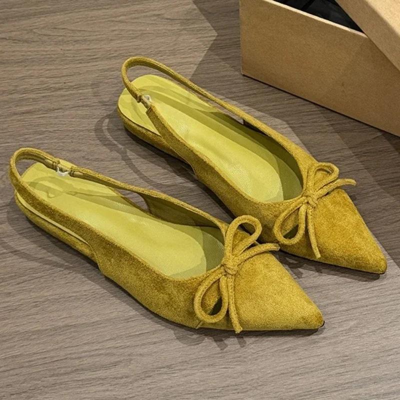 Pointed Toe Women Sandals Bow Fashion Elegant Flats Woman Shoes 2025 Summer Designer Shoes Walking Cozy Soft Zapatillas De Mujer