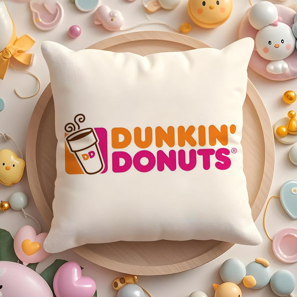Food Dunkin' Donuts Cushion Cover Plush Fabric Soft Double-Sided Printed Sofa Pillow Case Colorfast Home Decor Gift