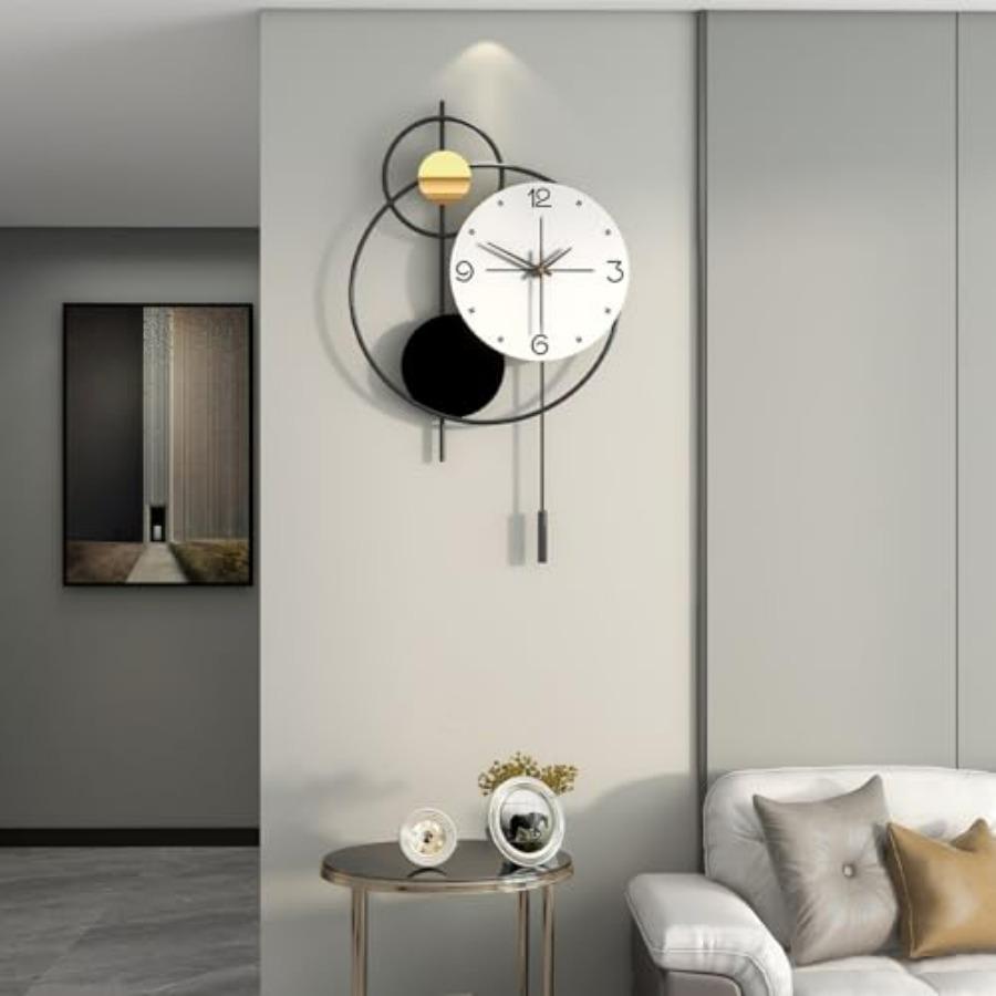 

Large Modern 24 Inch Black Metal Wall Clock with Pendulum for Living Room Bedroom Kitchen Office Decor Battery Operated Non Tic білий