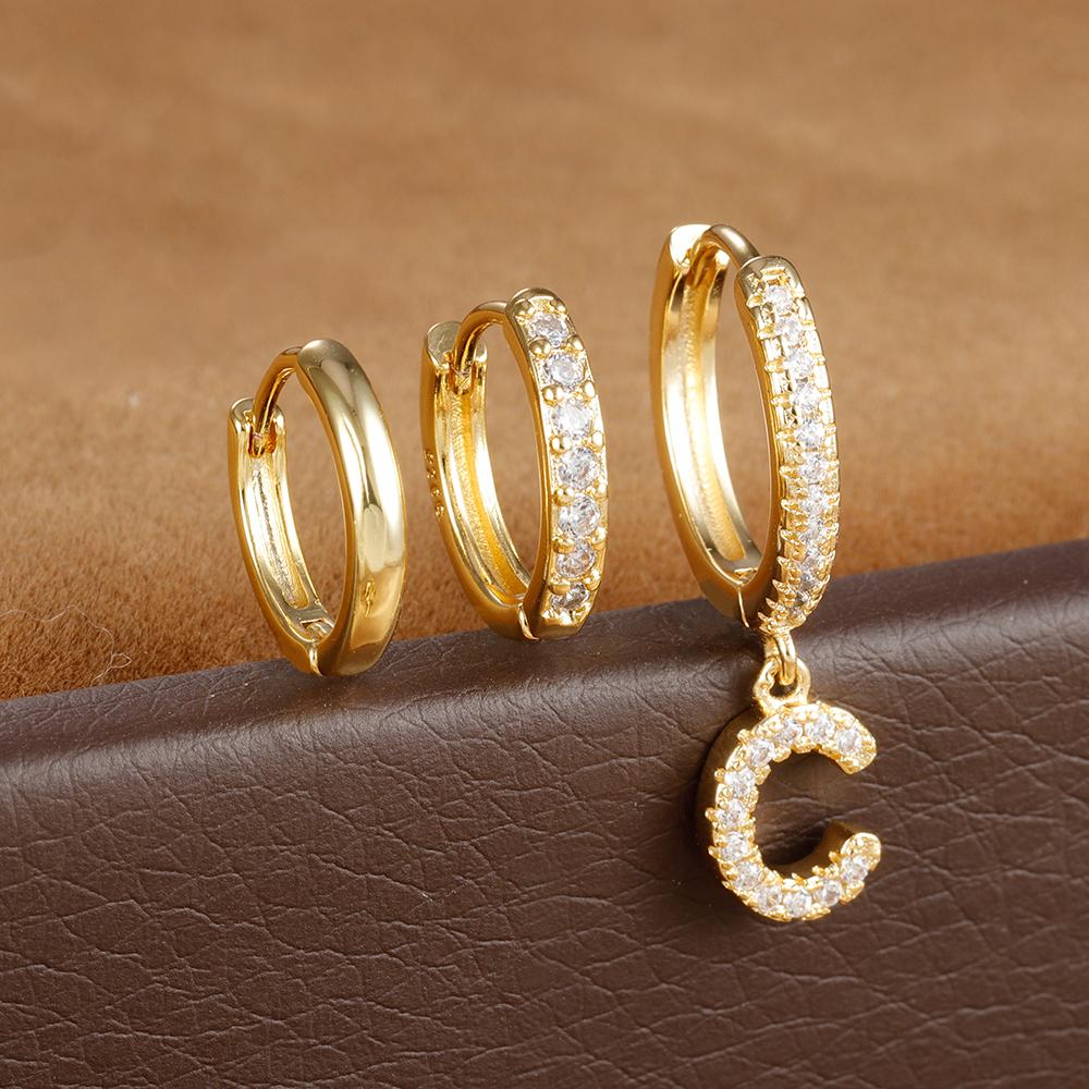 3PCS Trendy Stainless Steel Initial A-Z Letter Hoop Earrings Set For Women Fashion Huggies Cartilage Helix Piercing Jewelry