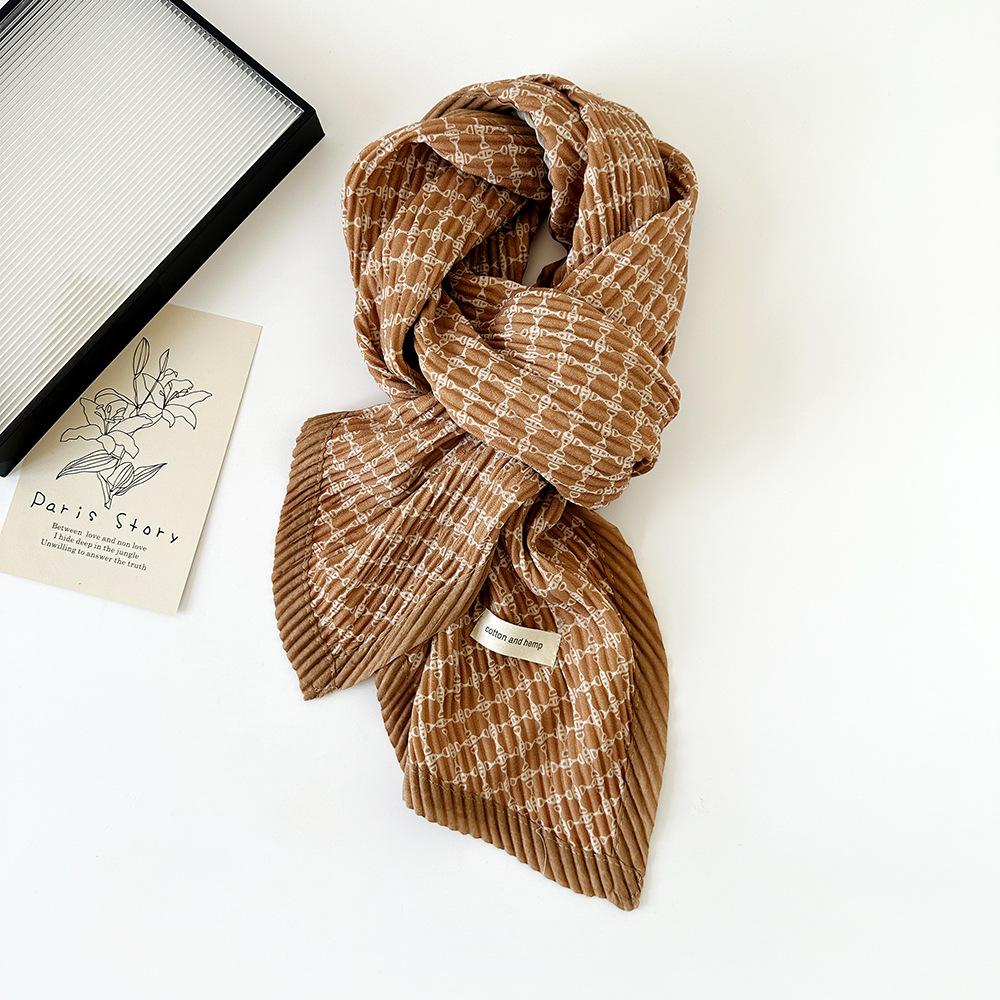 New fashion imitation cotton and linen pleated scarf women's printing double-layer cotton and linen decorative scarf shawl