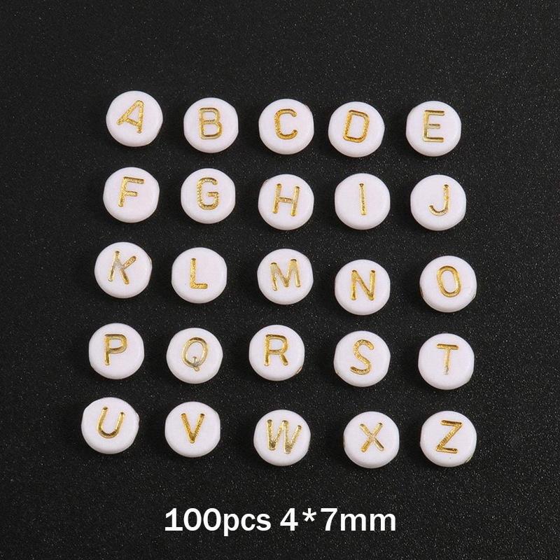 100pcs Round Square English Letter Beads DIY Bracelet Necklace Jewelry Accessory Acrylic Loose Bead String Black White Crafts