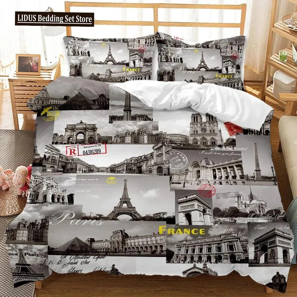 UK London Style King Queen Duvet Cover British Elements Bedding Set for Teens Adults London Bridge Big Ben Polyester Quilt Cover