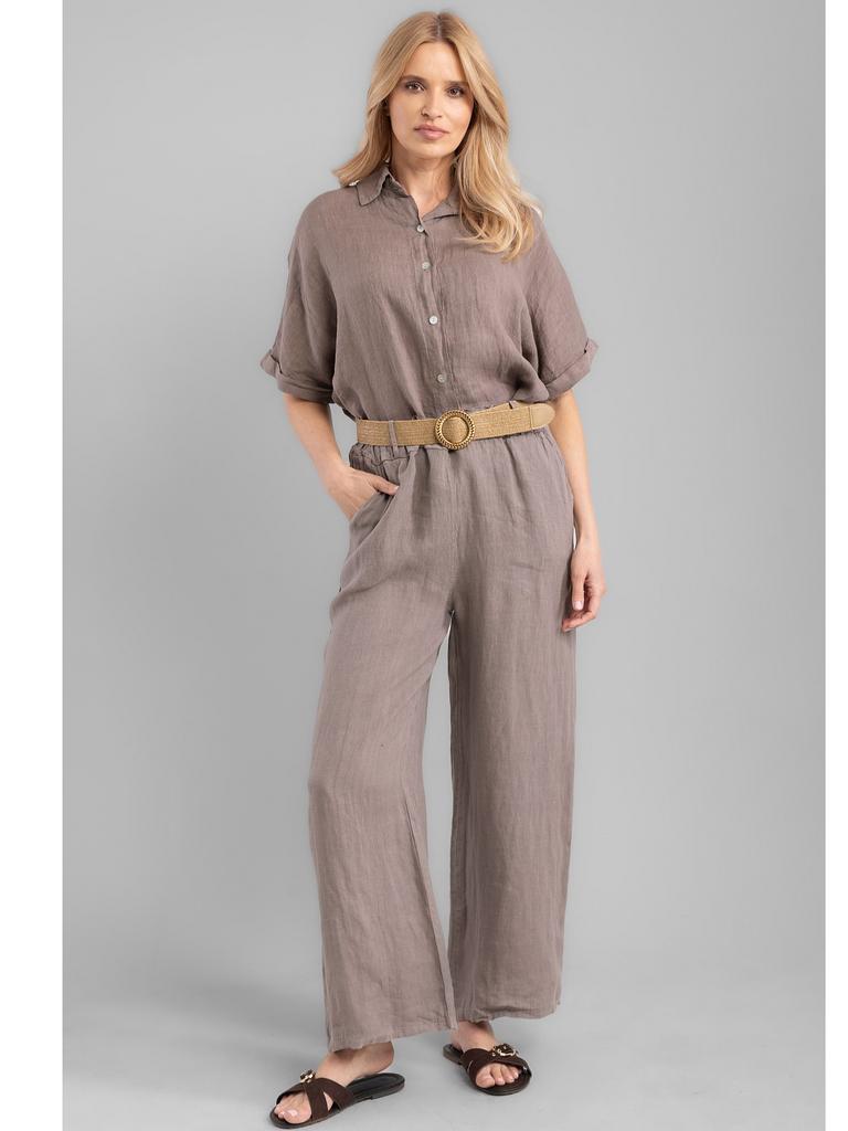 WOMEN' LINEN WIDE LEG TROUSERS WITH BELT