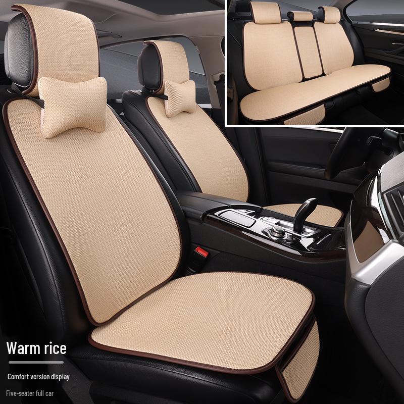 Comprehensive All-Season Linen Seat Cushion Set for Five-Seater Cars