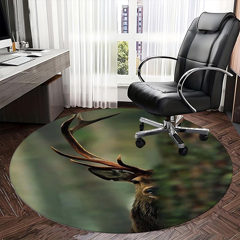 Deer Antlers,Wildlife Photography Chair Mat Round Rug Office Carpet, Non Slip, Suitable for Living Rooms, Bedrooms Decor.1205223a