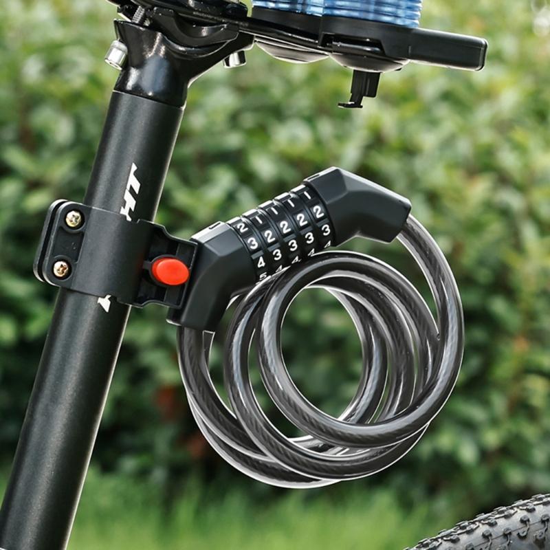 5Digit Combination Bike Cable Locks Self Coiling Bike Locks Waterproof Scooter Lock Chain Anti-Theft Bike Password Lock