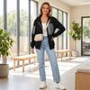 Women's Full-Zip Hooded Patchwork Sweatshirt Jacket for Casual Everyday Wear